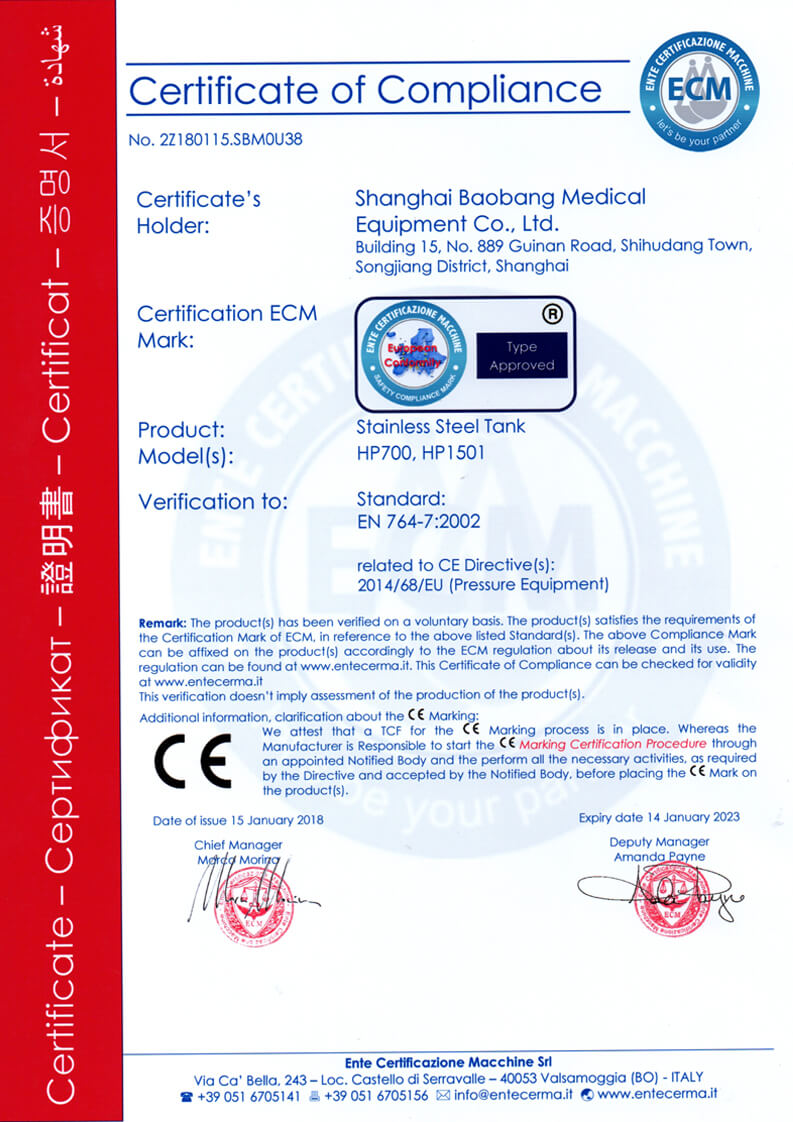 CE Certificate HP1501 HP700